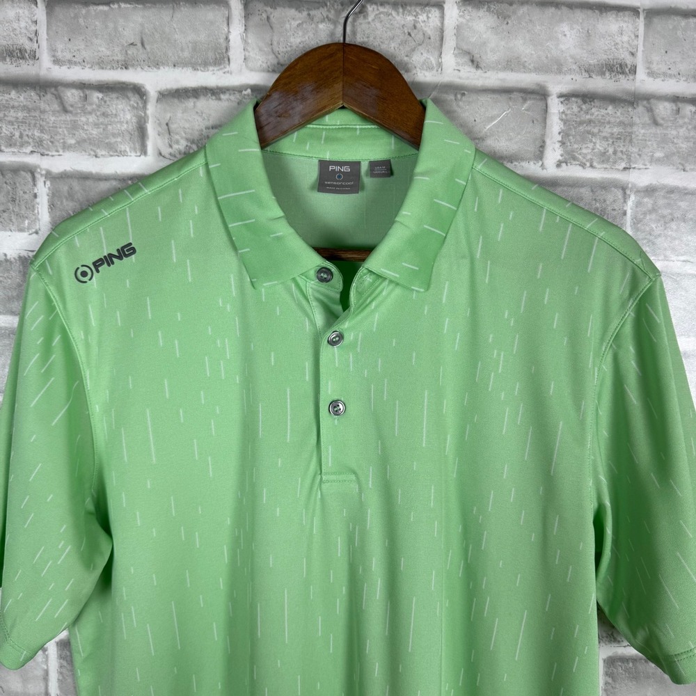Ping SensorCool Mens Medium Green Dash Pattern Short Sleeve Golf Polo Shirt